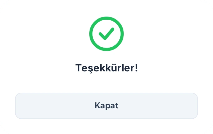 Gönderdikten sonra görünen teşekkür penceresi