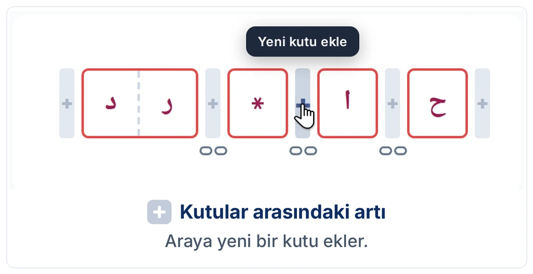 Kutular arasındaki artı: araya yeni bir kutu ekler