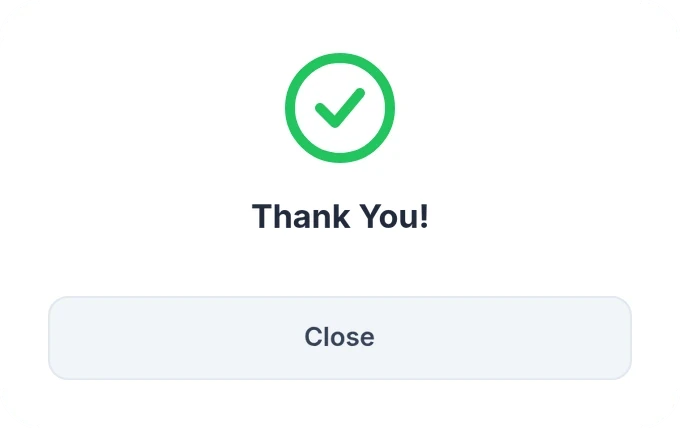 The thank-you window shown after submitting