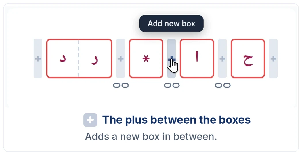 The plus between the boxes: adds a new box in between