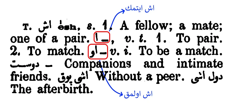 Dictionary examples where initial characters stand for the Ottoman verbs etmek and olmak.