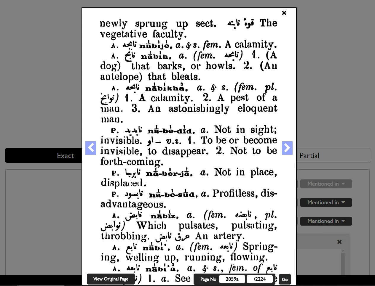 A scanned dictionary column displayed through View Original.